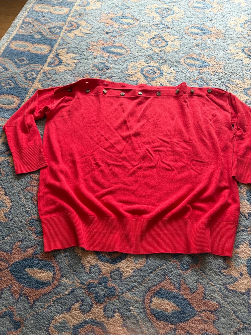 Jcrew Red Off-Shoulder Button-Trim Women’s Sweater